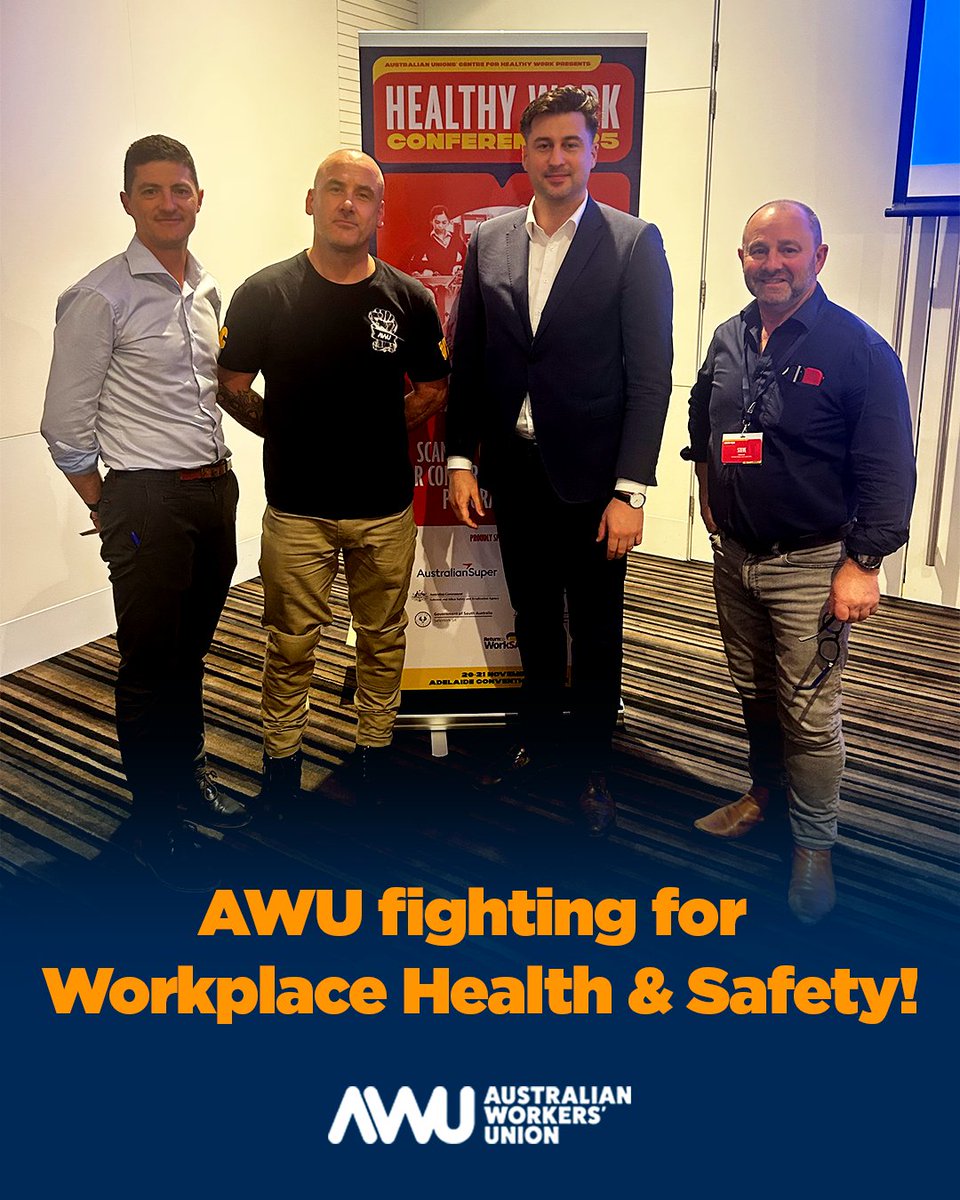 AWUnion's tweet image. Nothing is more important to the AWU than the health and safety of our members! We joined unionists from across Australia at the ACTU&apos;s Healthy Work Conference in Adelaide this week.  #AWU #AWUnion #ausunions #auspol #WHS