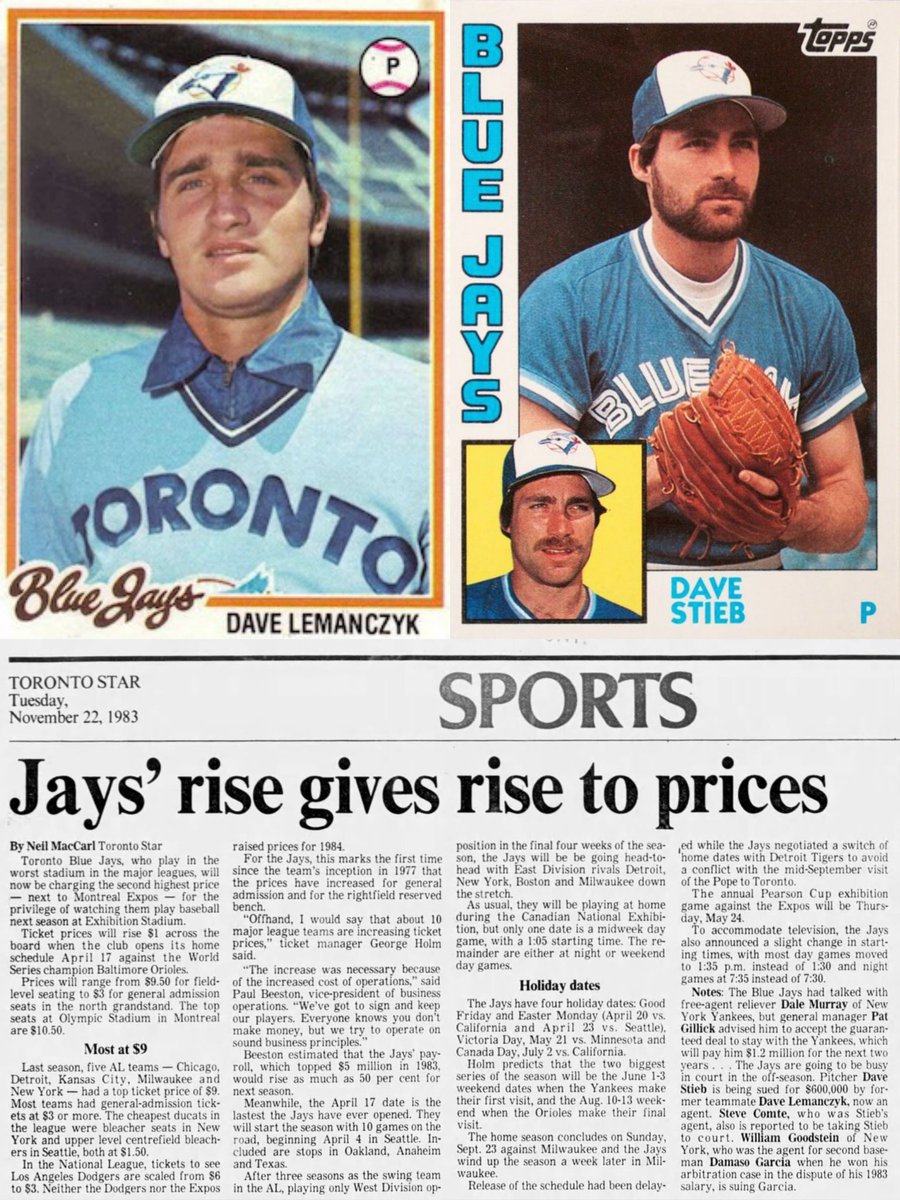 DaveStiebToday's tweet image. ⚾️ Yes, #BlueJays fans, making the World Series will cause an even steeper rise in ticket prices and concessions...oh wait. This one is from 1983, their 1st winning season. But the Stieb Easter Egg is in the Notes section: Stieb is getting sued by TWO agents. Read on... 🧵 🚨
