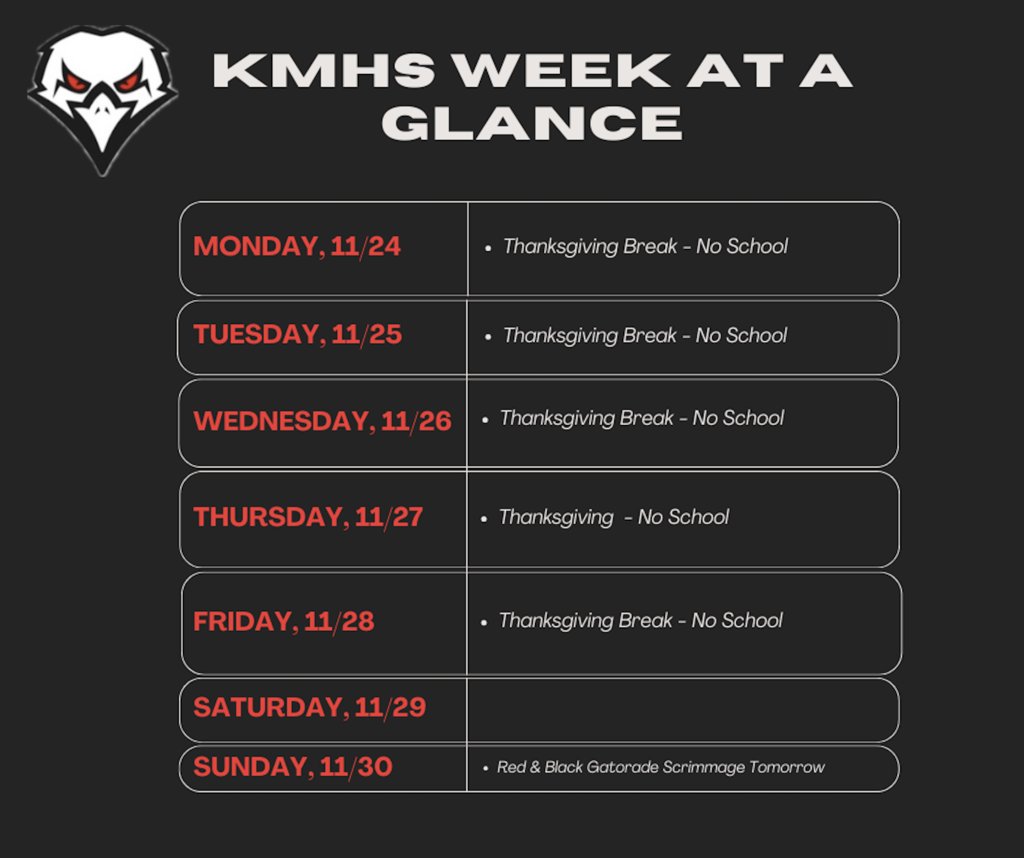 KMHS is wishing all of our Eagle Families and Community a wonderful break and a Happy Thanksgiving!  See you in December! 'Tis the season for stretchy pants!