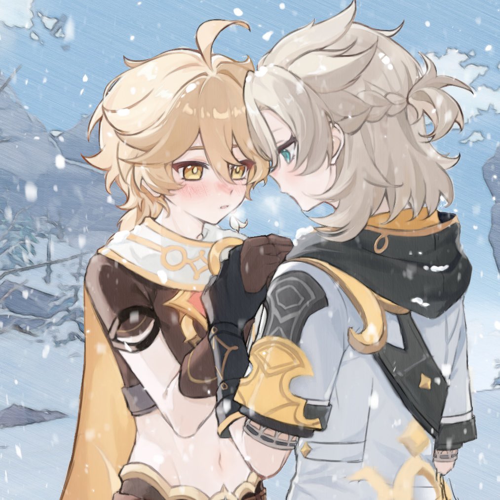 tsuyaryouyado's tweet image. #Albether 
神秘暖男阿贝多主动帮空减雪山冷冻条

看到一个远古视频，空在做阿贝多传说时，在雪山积攒的冷冻条只要一靠近阿贝多就可以回暖，很神秘

很喜欢这次画的肚子（）特写一下