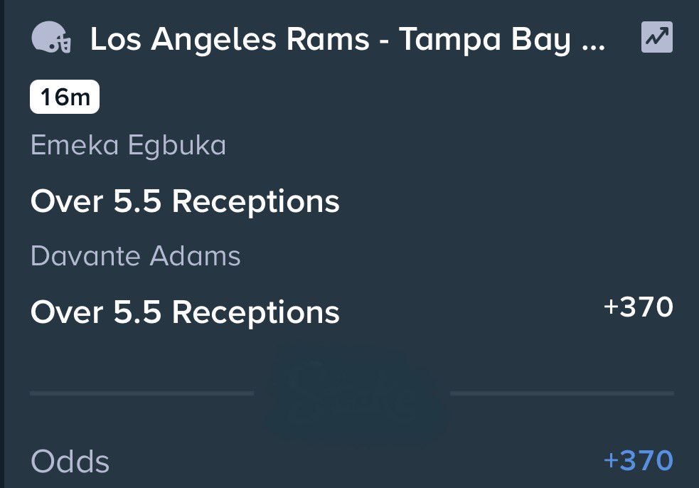 PropBetScience's tweet image. 🏈 NFL SNF Bets 🏈

Here’s a few fun parlays for the Rams/Bucs Sunday Night Football Game 👇🏾

+370
+760
+2800
+10,000