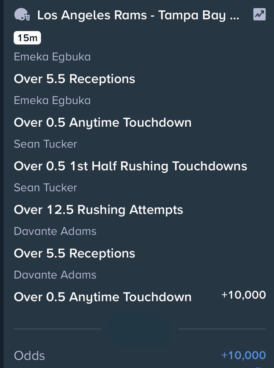 PropBetScience's tweet image. 🏈 NFL SNF Bets 🏈

Here’s a few fun parlays for the Rams/Bucs Sunday Night Football Game 👇🏾

+370
+760
+2800
+10,000