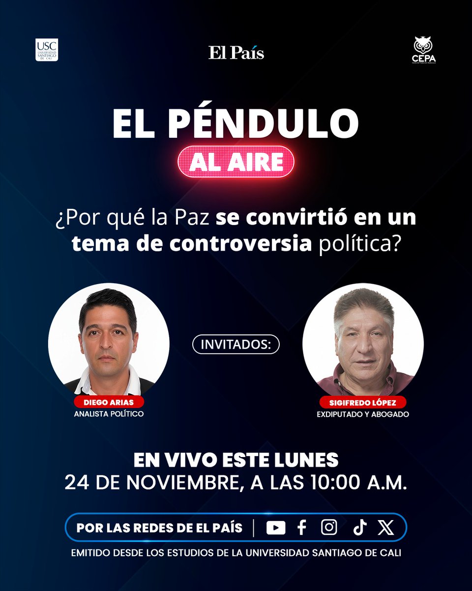Los espero mañana, vía <a href="/elpaiscali/">El País Cali 📰</a> , con <a href="/sigifredolopez/">Sigifredo Lopez</a> y Diego Arias.