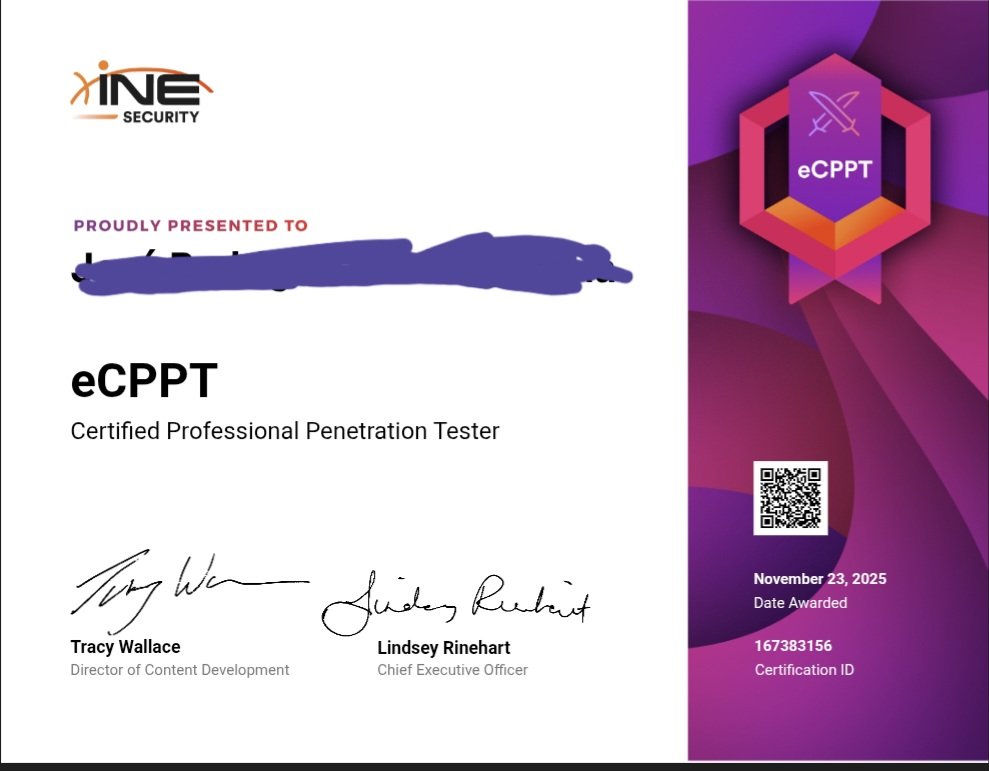 elr1boss's tweet image. I&apos;m glad to announce that I have passed the eCPPTv3 exam from @ine.

#Hacking #eCPPTv3 #eCPPT #PenetrationTesting