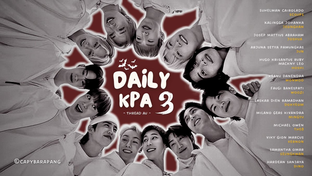 Capybarapang_'s tweet image. ⭑.ᐟ 𝐃𝐀𝐈𝐋𝐘 𝐊𝐏𝐀 𝟑 
#Kopay — the label

— comedy, slice of life 
➠ side story KOST PURI AYEMᯓ★

©capybarapang
— seventeen local au