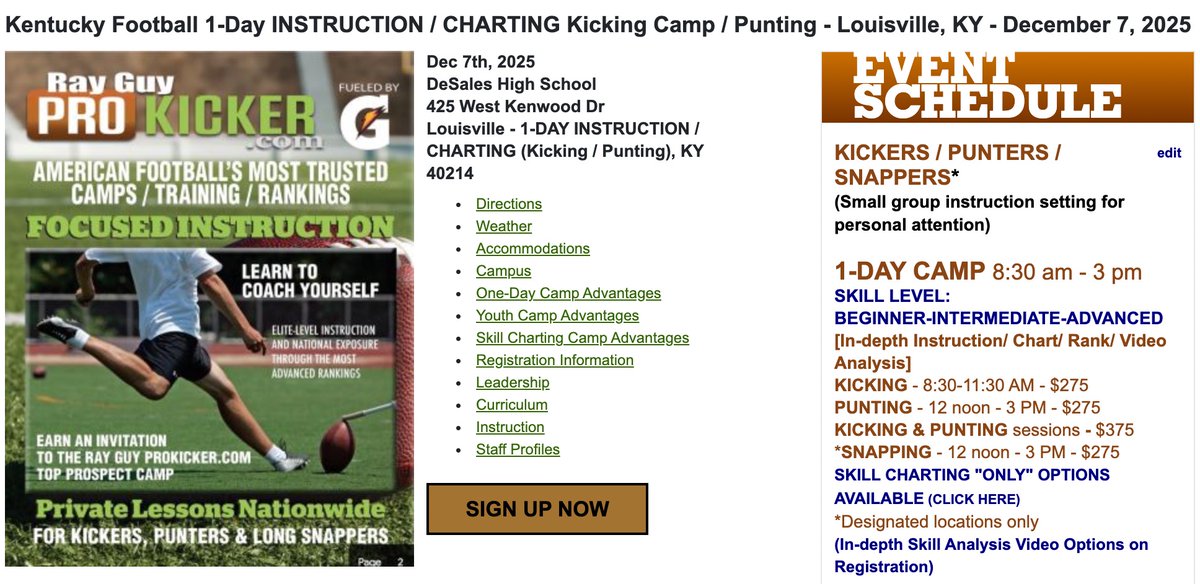 Prokickercom's tweet image. LONG SNAPPING CAMP / CHARTING 
LOUISVILLE, KENTUCKY
prokicker.com/kentucky-footb…
