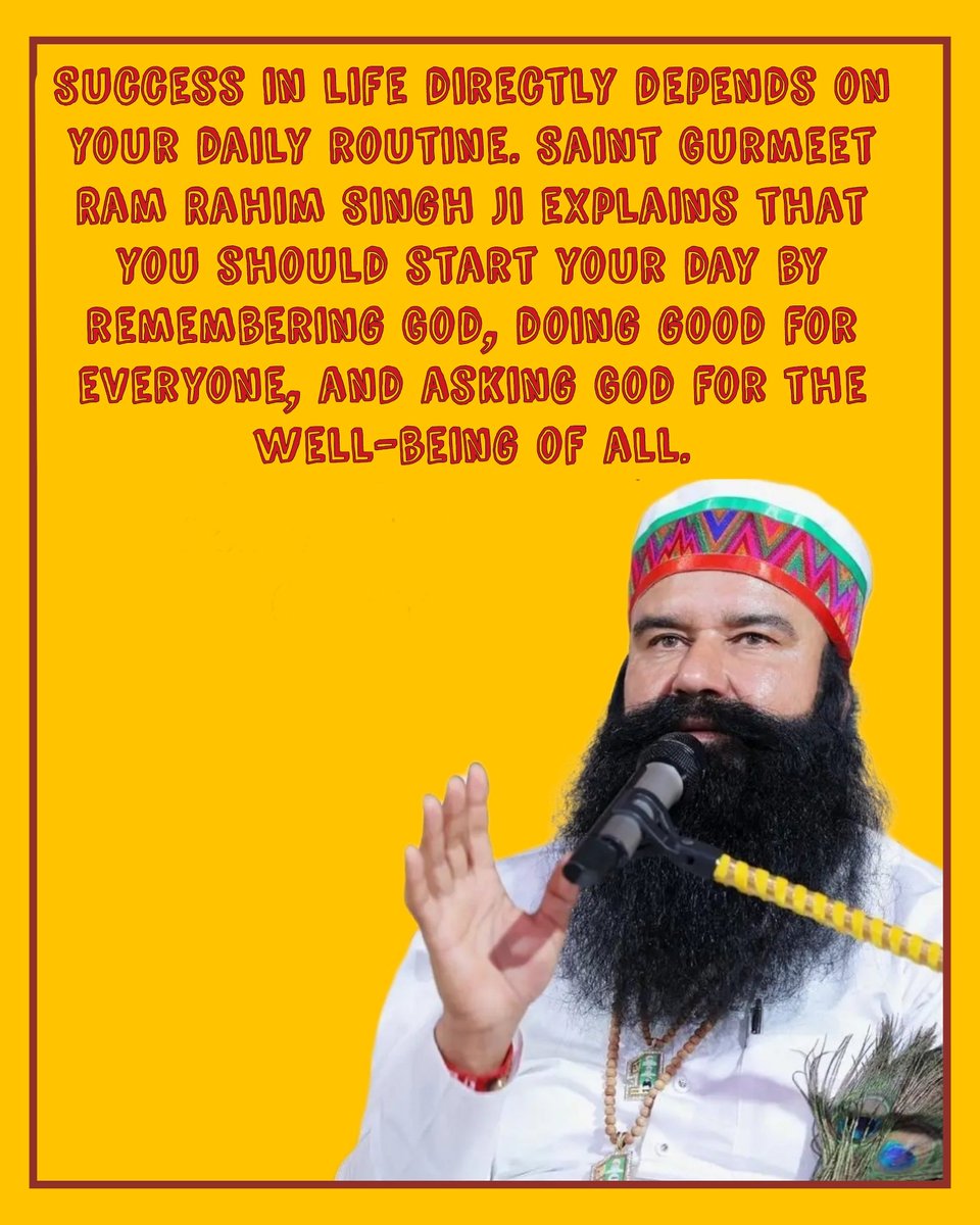vicky22mansa's tweet image. Success in life directly depends on your daily routine. Saint Gurmeet Ram Rahim Singh Ji explains that you should start your day by remembering God, doing good for everyone, and asking God for the well-being of all. #DailyLifeRoutine
