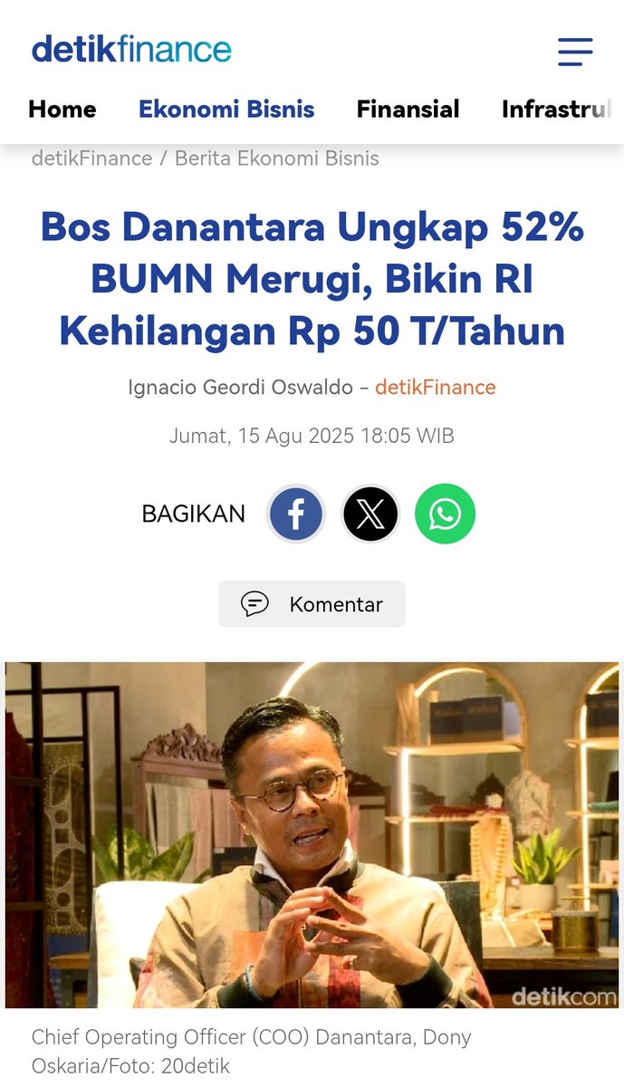 KESALAHAN IRA PUSPADEWI ADALAH DIA BUKAN ORANG PARPOL ATAU ORMAS

Perusahaan BUMN selalu identik dg MERUGI. 

Giliran ada yg bawa keuntungan malah dipenjara. Apa kbr Garuda dll yg selalu rugi?

Ak lbh pilih <a href="/KPK_RI/">KPK</a> dibubarin drpd Ira Puspadewi dipenjara.
🤔

 Cc. <a href="/prabowo/">Prabowo Subianto</a>