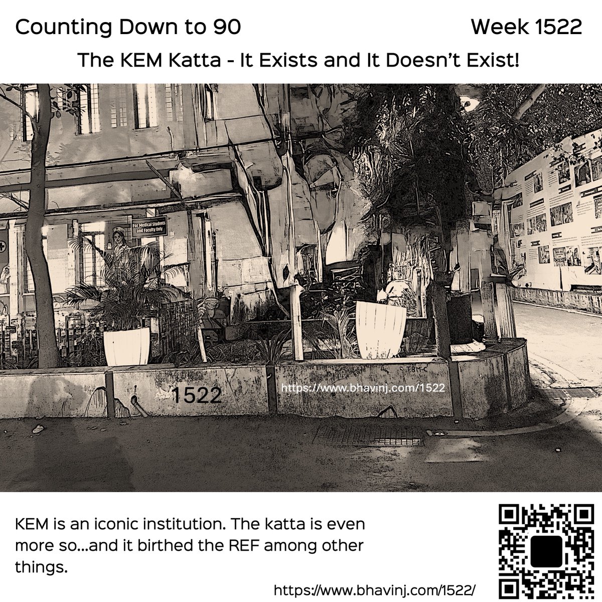bhavinj's tweet photo. Counting Down to 90 - Week 1522 - The KEM Katta - It Exists and It Doesn't Exist!

KEM is an iconic institution. The katta is even more so...and it birthed the REF among other things.

Audio and Text
https://t.co/BeTuayvngy

#bhavinj #countingdownto90 #katta #KEM #REF https://t.co/su1ANmXalV