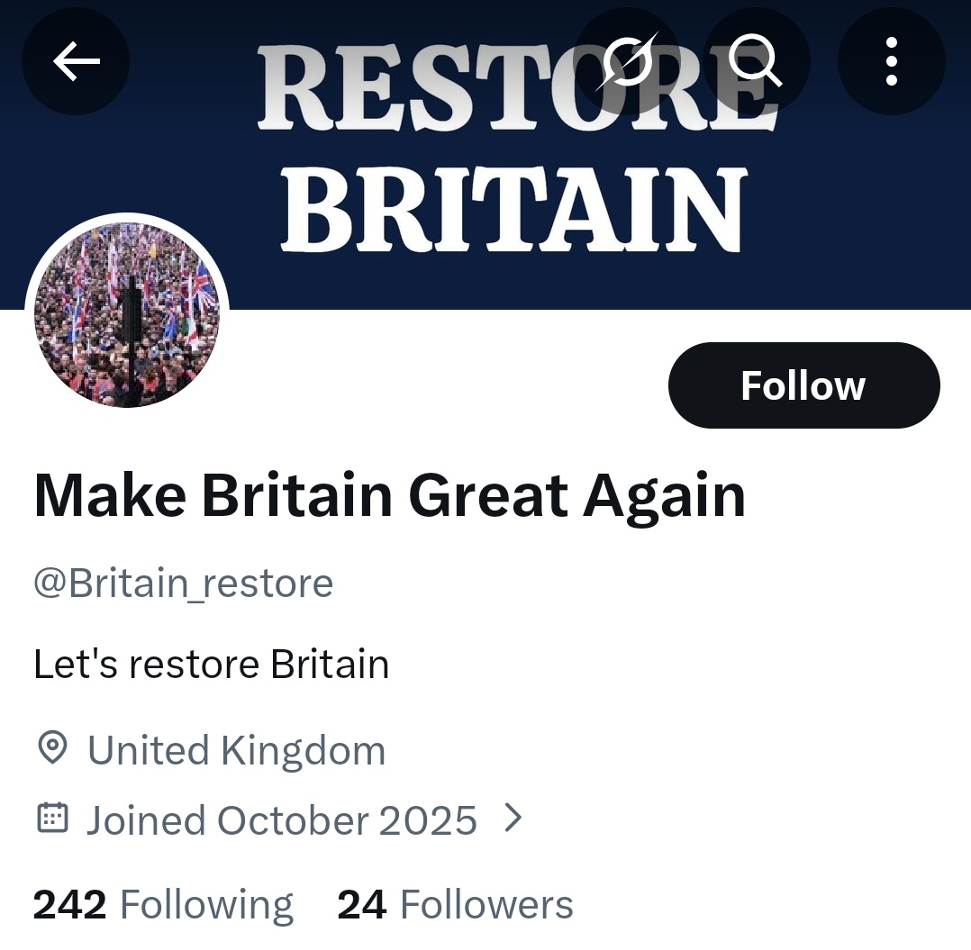 docrussjackson's tweet image. More Nigerians who seemingly adore Nigel Farage/Reform UK and Rupert Lowe/Restore Britain and pretend to be British - it&apos;s almost like @X is one giant #disinformation machine designed to make people think there&apos;s more support for these divisive extremists than there actually is.