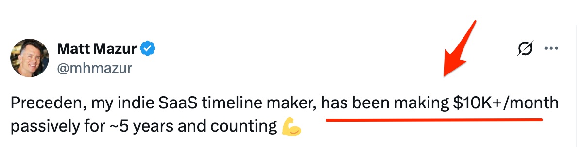 Creador de líneas de tiempo en línea "aburrido".
negocio unipersonal
Comenzó como un proyecto paralelo.
monetizado