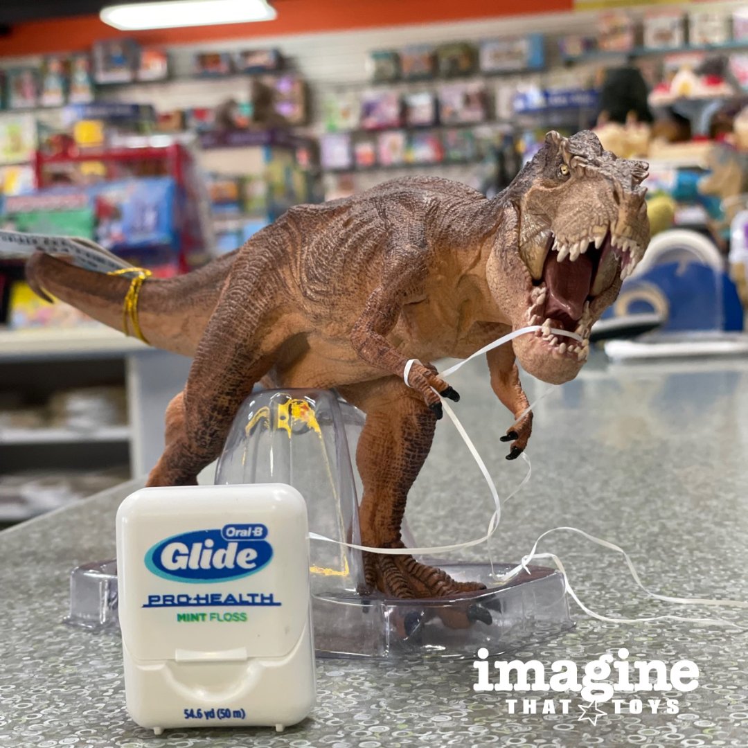 ImagineThatKS's tweet image. He heard a rumor that what really killed the dinosaurs was poor oral hygiene. Tommy Trex is not going to let that happen to him. 🦷 Floss Like A Boss 

#FlossLikeABoss #DentalCare #DINOvember #ImagineThatToys #Glide