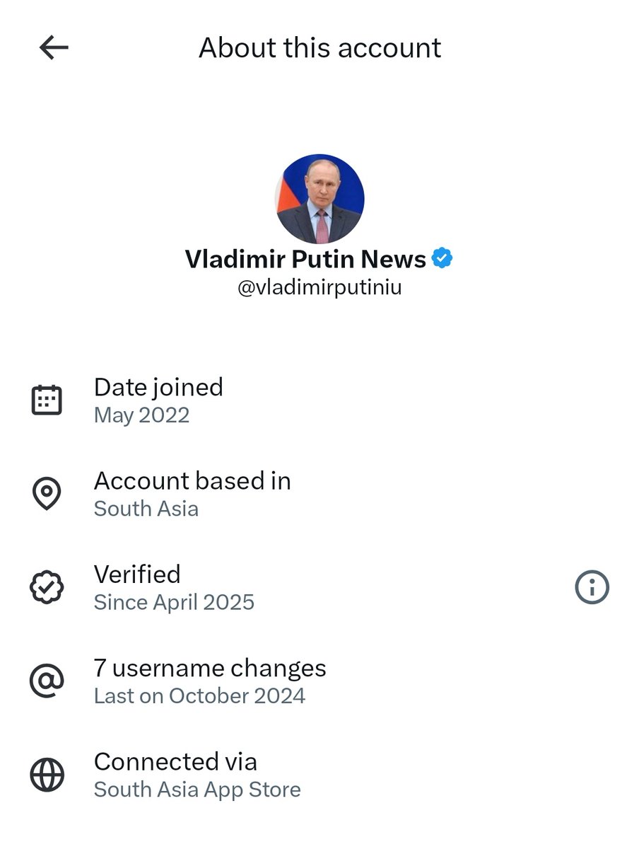 Hello Mustanser Hussain <a href="/mustanserhere/">Mustanser Hussain</a>, Why did you change 'Account based in' of your Alt account <a href="/vladimirputiniu/">Vladimir Putin News</a> from 'Pakistan' to 'South Asia'? 🥴