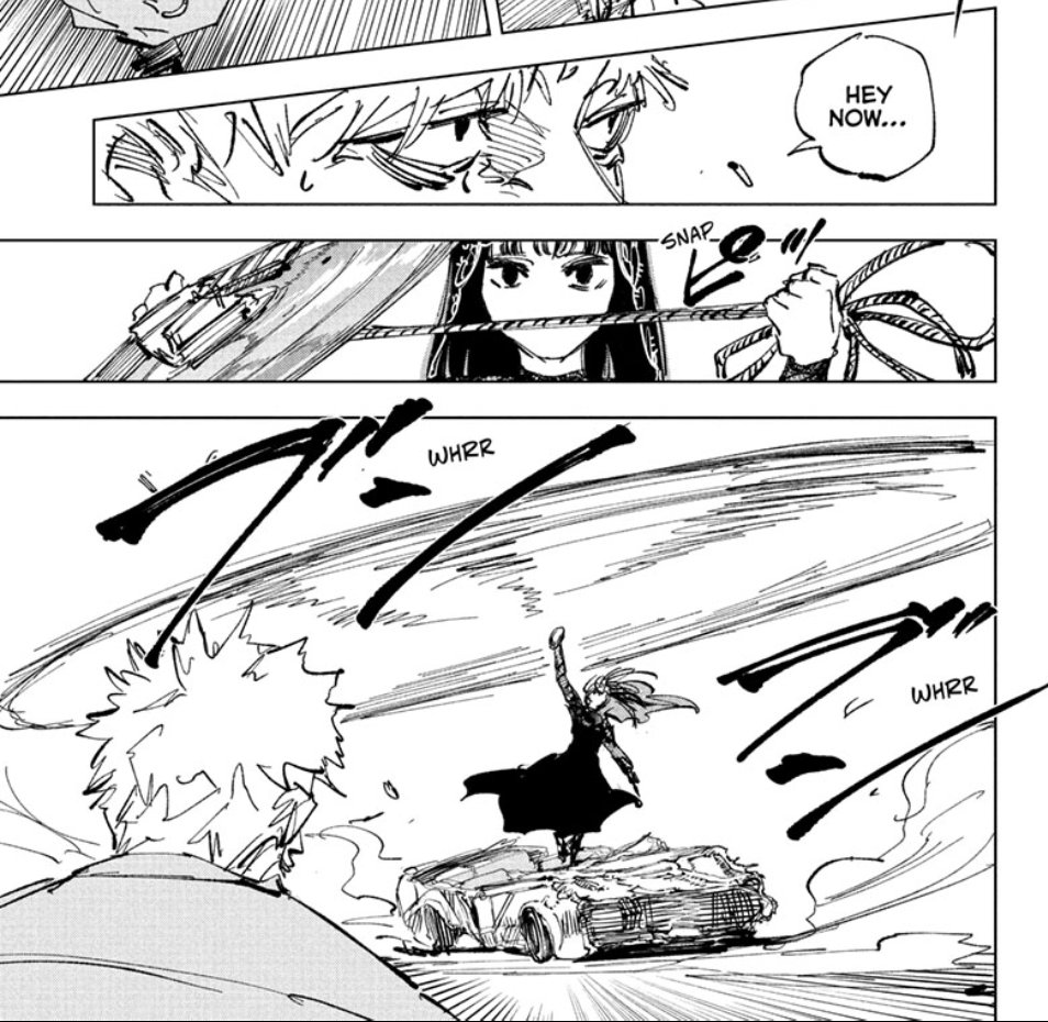 thechillmethod's tweet photo. One thing i love about Yuto Suzuki, is they know just when to loosen up their line work. Osaragi is probably one of my fave characters to see in action too... CHAINSAW ON A ROPE!!!

#shonenjump #SAKAMOTODAYS https://t.co/JuF5LPj8VS