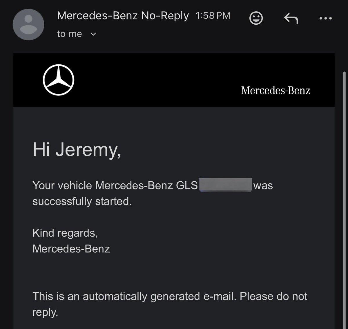 Why does Mercedes need to send me an email every time the vehicle is remote started via the app?

This pmo fr 🥀