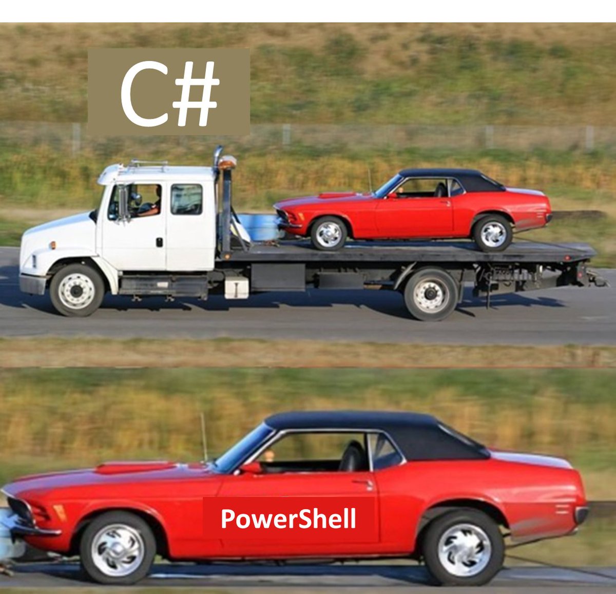 dfinke's tweet image. C# vs #PowerShell