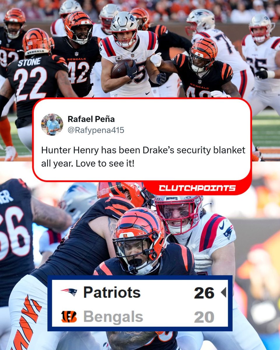 Drake Maye and the Patriots are leaving Cincinnati with a dub as they defeat the Bengals for their 9th straight win 🔥 

22/35
294 yards
1 TD 