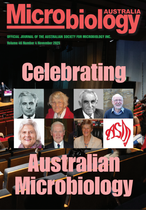 AUSSOCMIC's tweet photo. The latest issue of #MicrobiologyAus is now online – a special issue celebrating Australian Microbiology! Check out the articles in the thread below: https://t.co/j8lzb3JbTx