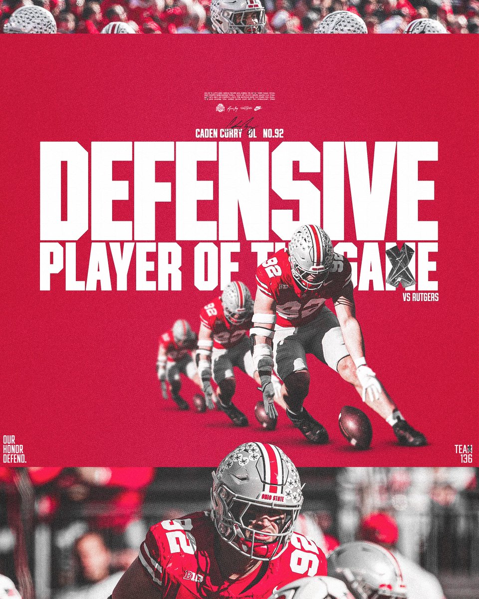 OhioStateFB's tweet photo. Defensive 𝘗𝘭𝘢𝘺𝘦𝘳 𝘰𝘧 𝘵𝘩𝘦 𝘎𝘢❌𝘦: @CadenCurry14 💯 https://t.co/B6nWgFgEag