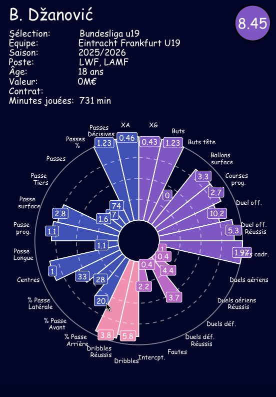 jlb_data's tweet image. À la découverte de jeunes joueurs en Allemagne 🇩🇪 

Dzanović en u19 à Francfort explose les stats.

#Bundesliga