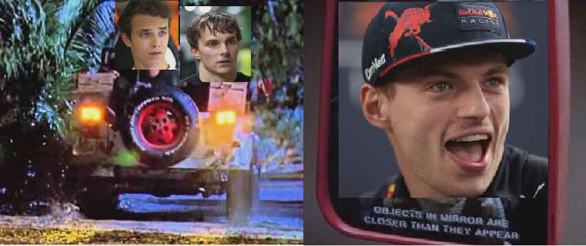 RonFendo's tweet photo. Objects in mirror are closer than they appear. 
🏆-📷-🦖
#F1 #LasVegasGP #P1 https://t.co/58xD5uNUOy