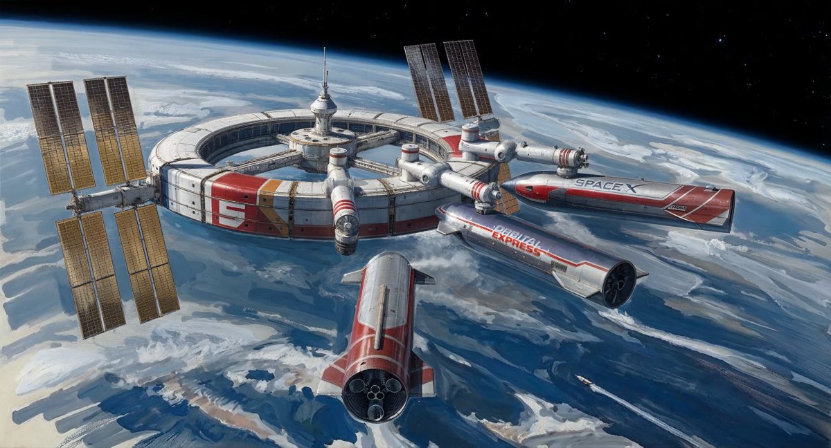 StratvizSvs's tweet image. There was some creative opportunity to re-illustrate it in a 1980s gouache-and-watercolor style. Painted with Photoshop brushes, with a light AI style-transfer pass for the wet paper edges. A small tribute to our space program, imagining how its visuals might have looked in an…