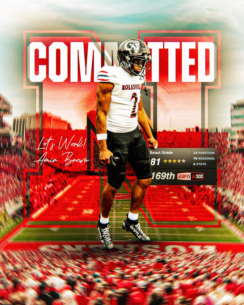 Nebraska just landed a commitment from 4 ⭐️ running back Amir Brown <a href="/TheAmirBrown/">Amir Brown 4 ⭐️</a> 

He’s the No. 13 RB and No. 169 overall prospect in the SC Next Jr. 300. The Cornhuskers are stacking pieces in their 2027 class 🌽

espn.com/college-sports…