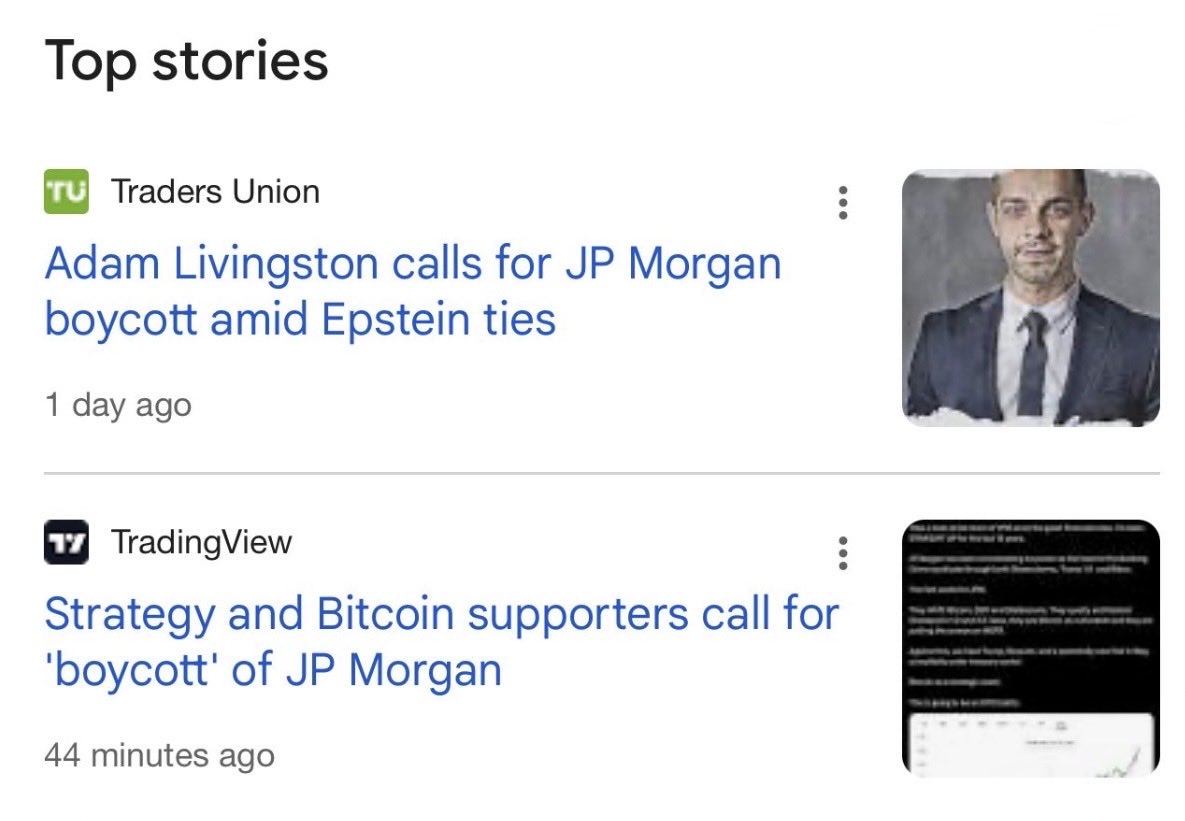TheBTCTherapist's tweet image. JUST IN: Boycott JP Morgan is trending. 

H/t: @AdamBLiv