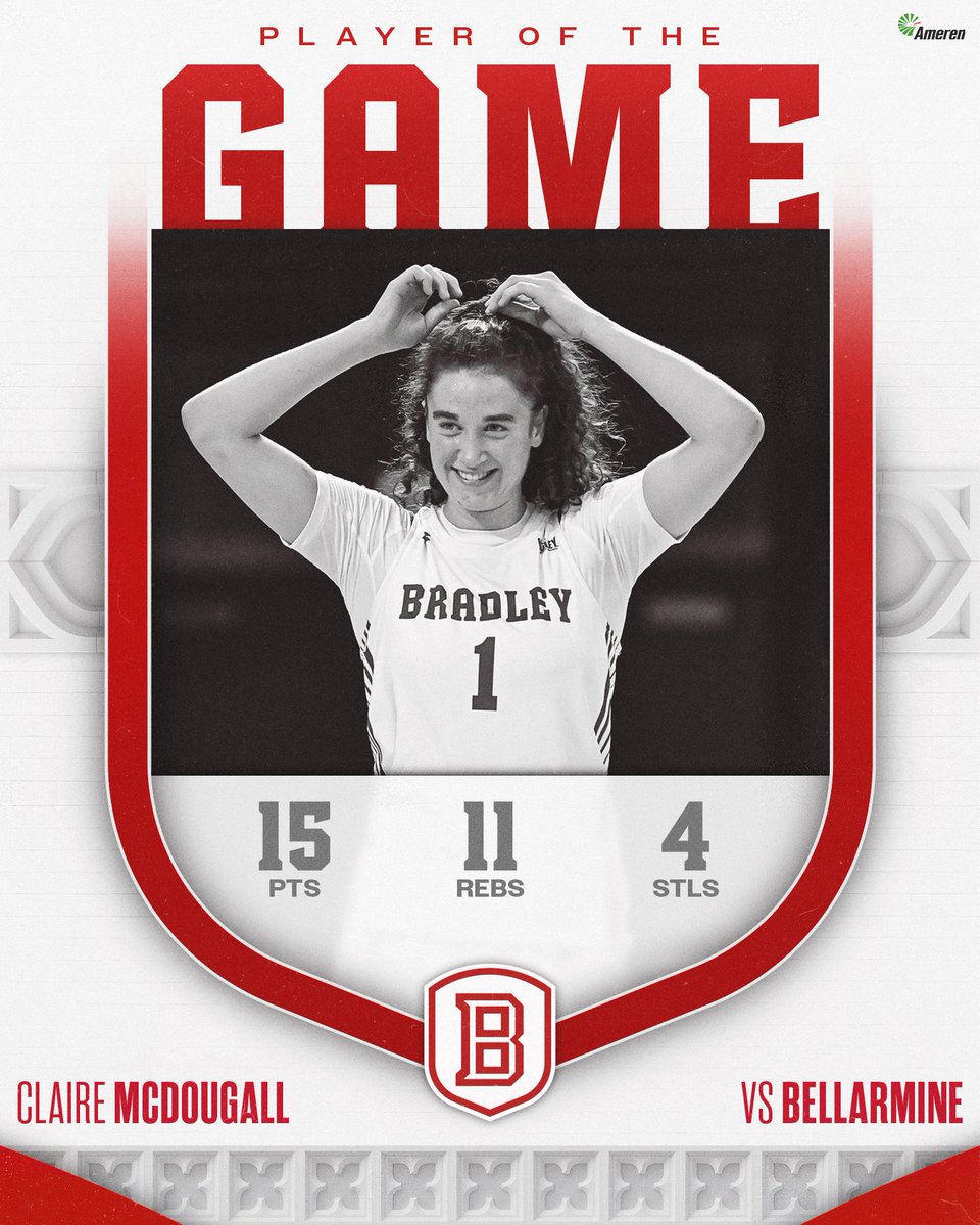 BradleyWBB's tweet image. Claire McDougall is today&apos;s @AmerenIllinois Player of the Game!