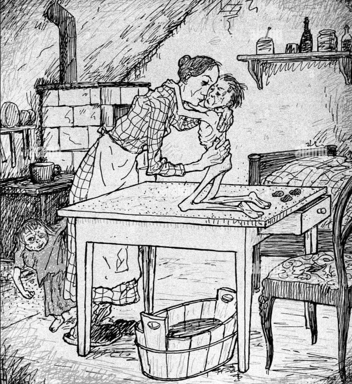 Weitermachen? Fördern: paypal.me/dieganzegeschi…
"Warte nur, sobald wir geliefert haben Hunderte von Milliarden, können wir wieder essen". 
Eine Karikatur auf die Reparationen, die der Versailler Vertrag von Deutschland verlangt, im "Simplicissimus" vom 24. Juni 1919. Tatsächlich