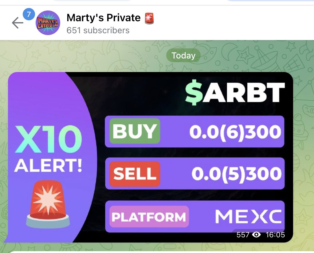 martyscryptolab's tweet image. $ARBT x10 signal successfully hit the target! Entry at $0.0(6)300 → Exit at $0.0(5)300. 🚀