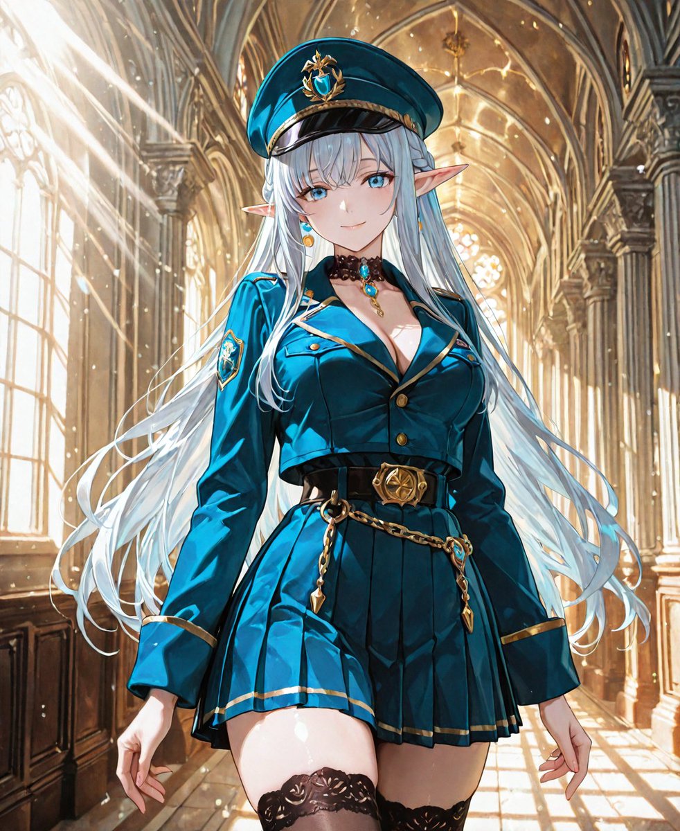 j0rd0n's tweet image. Sunbeams cut through the grand hall as she walked with quiet purpose.