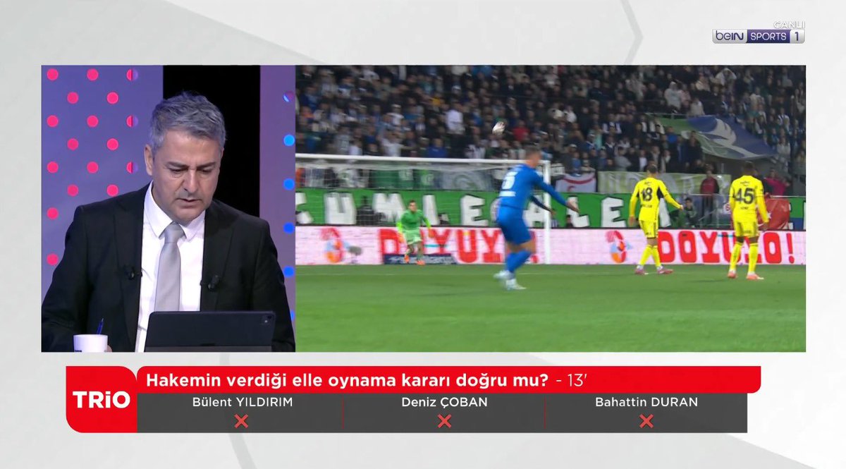 Fred’in yerde kaldığı pozisyonda devam kararı doğru mu?

Bülent Yıldırım: ”Faul.”
Deniz Çoban: ”Faul.”
Bahattin Duran: ”Faul.”

İkinci golde el kararı doğru mu?

Bülent Yıldırım: ”El yok.”
Deniz Çoban: ”El yok.”
Bahattin Duran: ”El yok.”