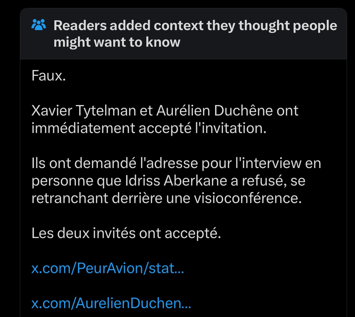 idrissaberkane's tweet image. Hahaha quel délice de recadrer cette note de la communauté entièrement mensongère : les deux connaissaient d’emblée et dès leur acceptation les conditions de mes directs qui sont absolument inchangées depuis 48 mois et qui ne changeront certainement pas pour eux. 

Verdict  :…