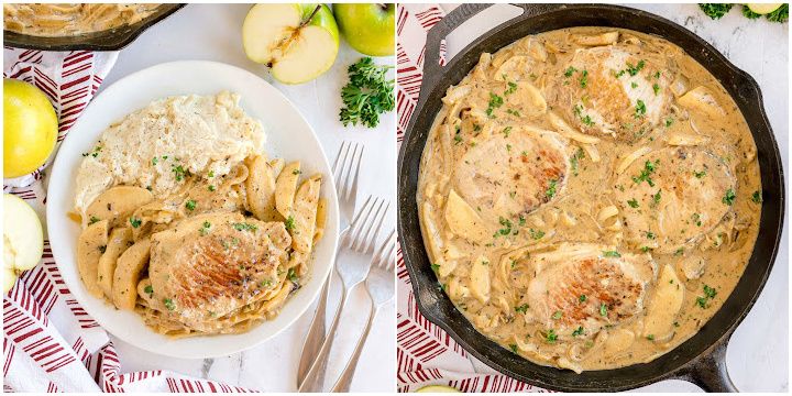 kyleecooks's tweet image. Cozy comfort in one pan. Apple Pork Chops with creamy sauce, sweet apples, and juicy pork. #porkchops #fallrecipes #comfortfood #kyleecooks kyleecooks.com/apple-pork-cho…