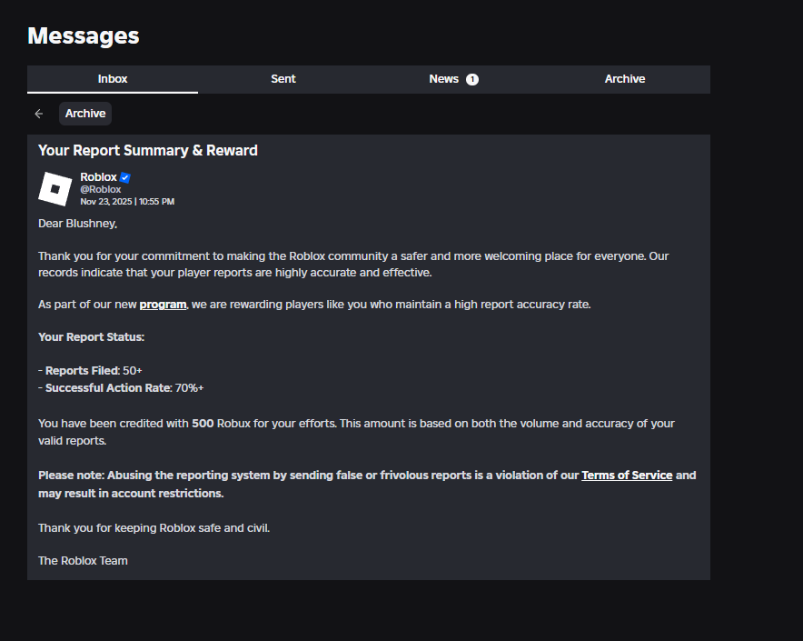 Blushneyy's tweet image. ROBLOX PAYS YOU ROBUX TO REPORT PEOPLE NOW???

This is the most W update

#Roblox