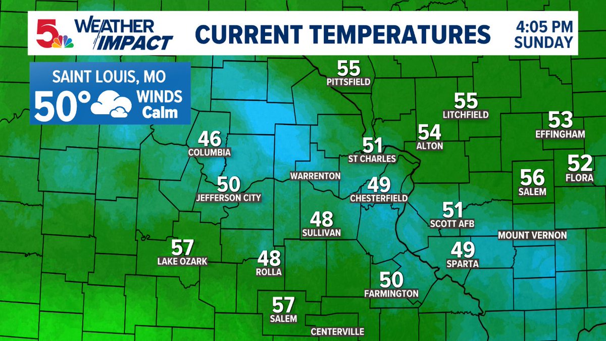 scottontvKSDK's tweet image. Here&apos;s a look at your afternoon temps around the #STL area Forecast at ksdk.com/weather #stlwx #ksdkwx