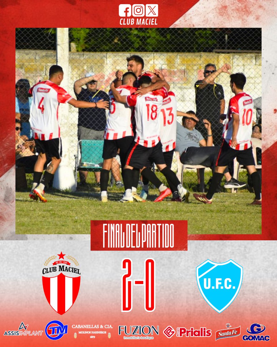 ⚽️ FÚTBOL MAYOR - PRIMERA
¡Final del partido!
Con goles de Isaías Sena y Martin Ferri, el rojo se impuso 2 a 0 ante <a href="/futbolufc/">futbolu fc</a>.
¡VAMOS LOS PIBES!
🇦🇹🇦🇹🇦🇹🇦🇹🇦🇹🇦🇹
#ElrojodeMaciel 
#SomosMaciel 
#LigaTotorense