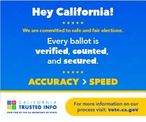 theccpulse's tweet photo. Counting and verifying votes takes time! And in California, we value accuracy over speed. General Information: https://t.co/5lMcfA3WAu 

#CATrustedInfo2025
#CATrustedInfo2025 https://t.co/desSdF9xU2