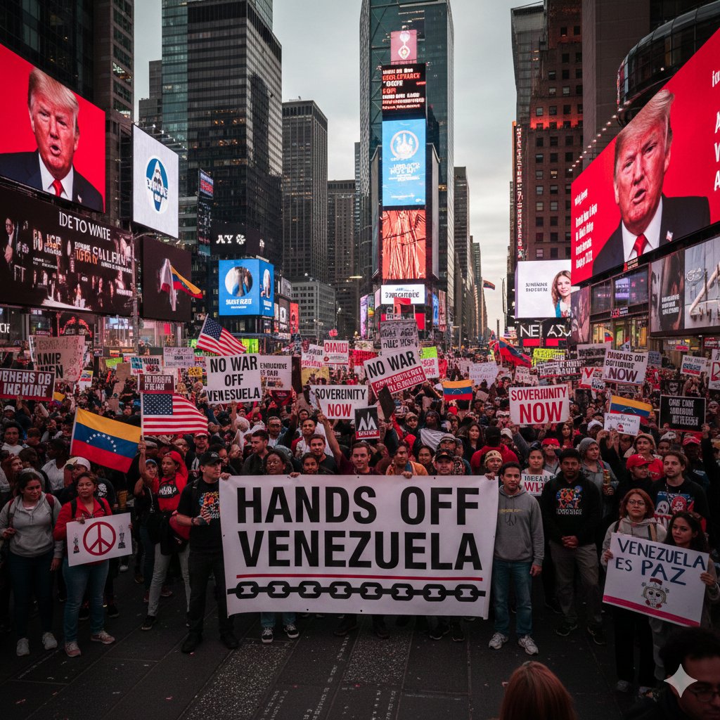 maferu78's tweet photo. Ni guerra, ni intervenciones". La voz de la paz se alzó en Nueva York. Cientos de personas rechazan que Venezuela sea un objetivo de campaña de Trump. ¡El mundo exige respeto! #PazYVida #VenezuelaSeRespeta https://t.co/jA9nT6mHy6