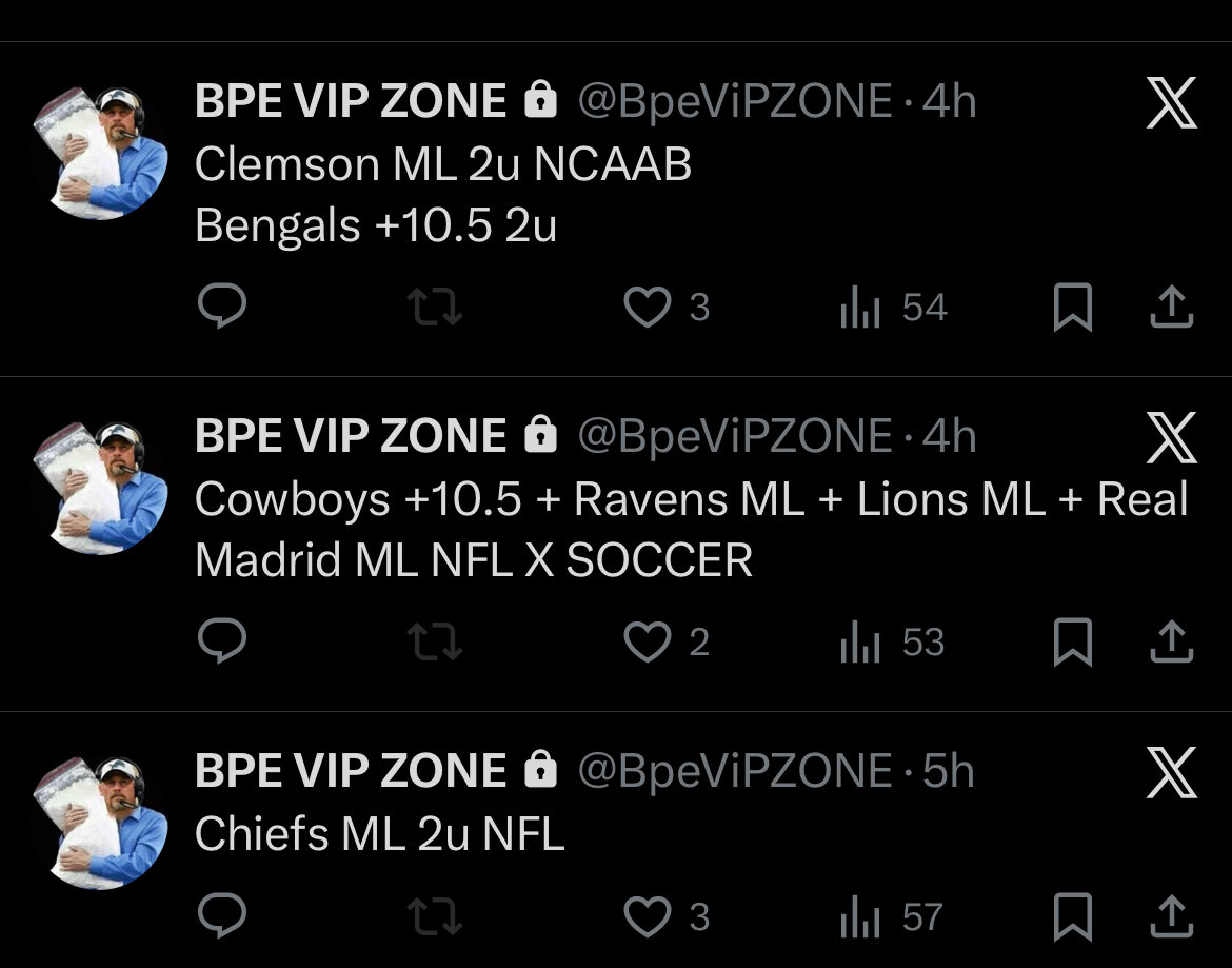 BrandonPElias's tweet image. THATS NOW 8-0 FREE PLAY RUN +16u🔥🔥🔥👀👀

Chiefs ML 2u💰💰💰 FREE VIP PLAY
Bengals +10.5 2u💰💰💰
Clemson ML 2u 💰💰💰
Real Madrid 2u Parlay 🗑️ 

RT + LIKE if you cashed with me &amp;amp; I may drop one more tonight if the LOVE is there 👑
