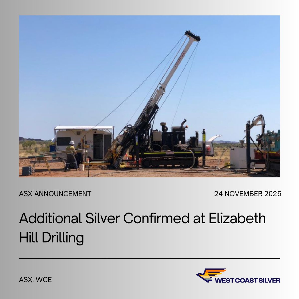 $WCE – New silver mineralisation confirmed at Elizabeth Hill.

- 9 out of 13 drill holes now show visible silver.
- Deeper holes reveal potential for a larger system.
First assays expected mid-Dec. Drilling north &amp; south ongoing.
go.relait.co/3bvbv2xc 

#Silver #ASX #Mining