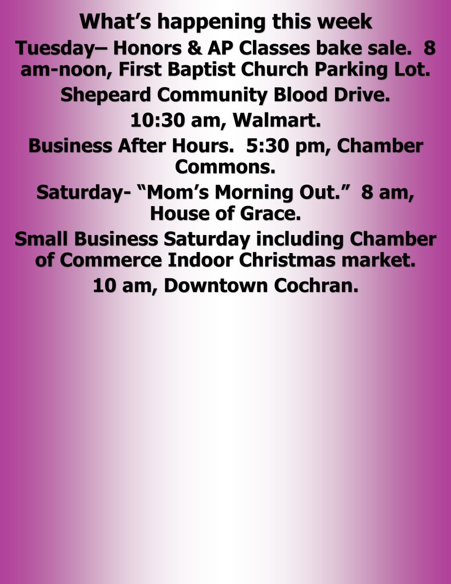 bleckprogress's tweet image. Obviously no sports schedule with the holiday.  If you know of other happenings, please send them to BleckleyProgress@aol.com, bleckleyprogress@gmail.com