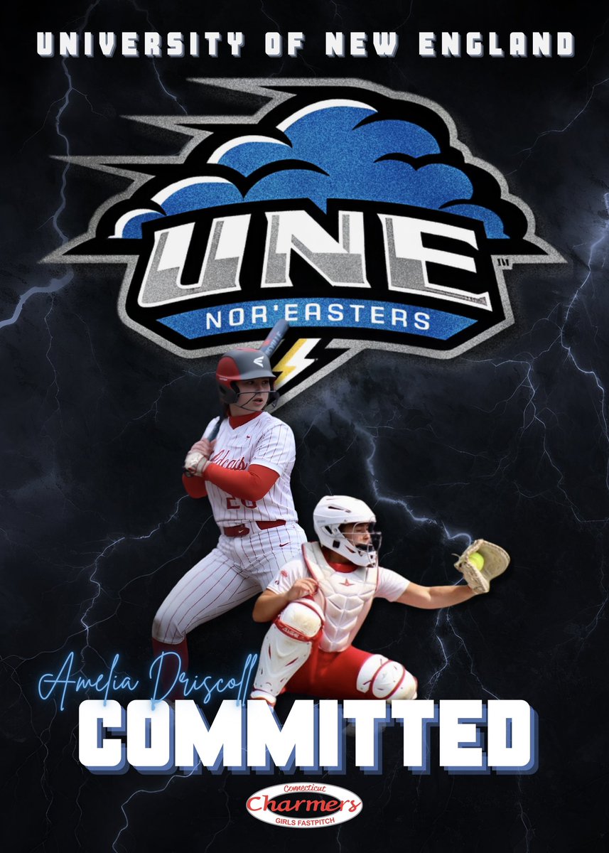 The Connecticut Charmers are proud to announce that Amelia Driscoll has committed to play DIII softball at University of New England. Go Nor’Easters!