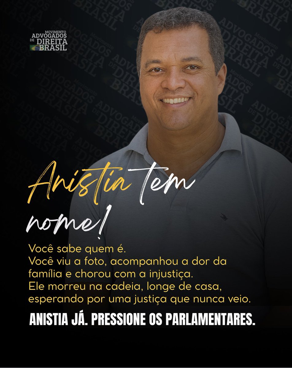 Morreu na cadeia, mas sua história não. Agora é a nossa vez de falar por quem foi silenciado. Nesta semana, o Congresso decide o futuro de milhares como ele.
Por essa vida interrompida, e por tantas outras, nós dizemos: ANISTIA AMPLA, GERAL E IRRESTRITA!