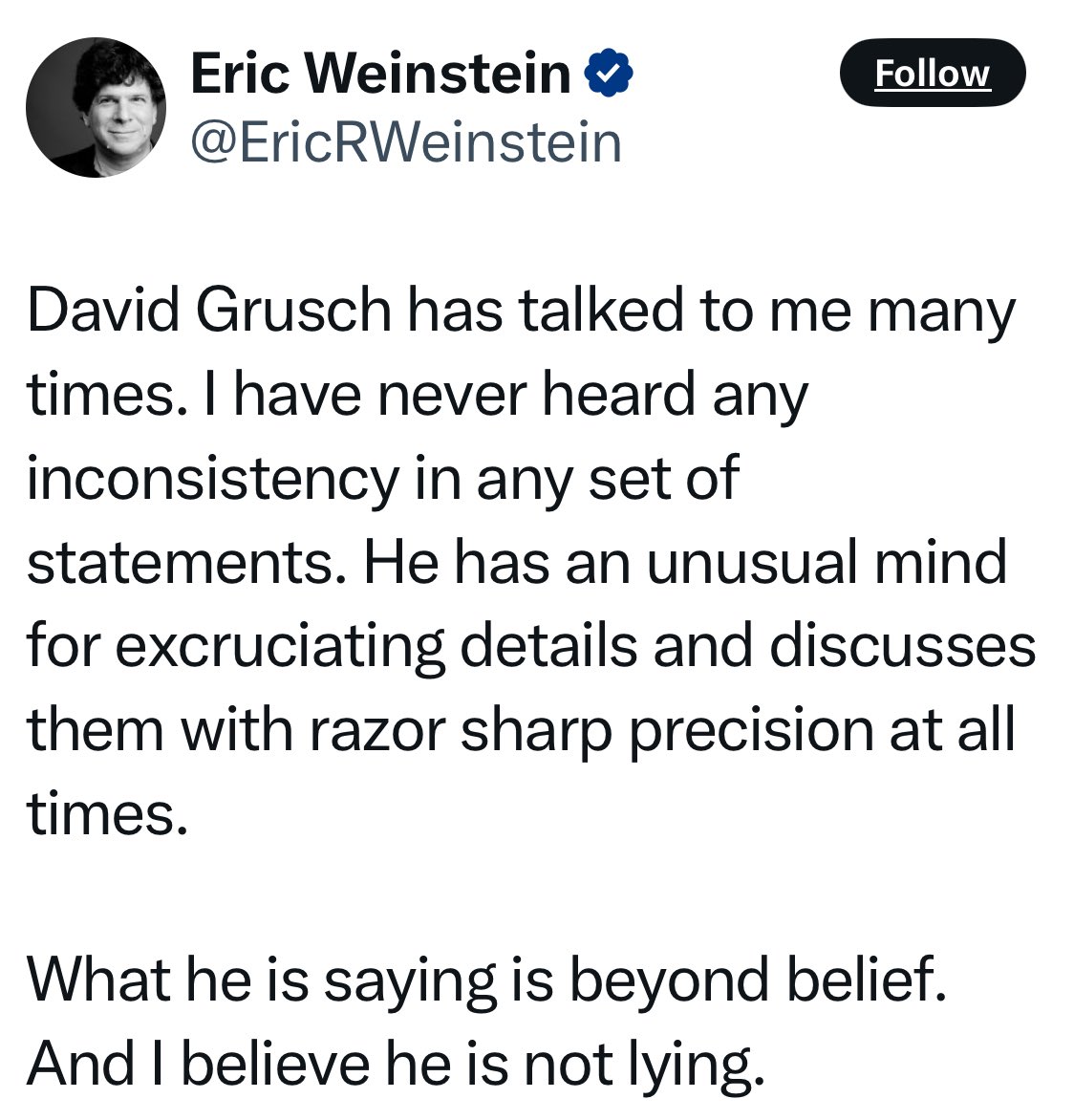 ageofblasphemy's tweet photo. Crackpot Eric Weinstein, turns Woostein!
His ātheory of everythingā was shredded to pieces by real physicists, he now hypes a psychotic ātrust me broā bullshitblower claiming alien bodies & craft.š¤£
Just a #UFOGrifter: big unfalsifiable claims, endless podcasts, zero evidence. https://t.co/usQtZ3sd6O