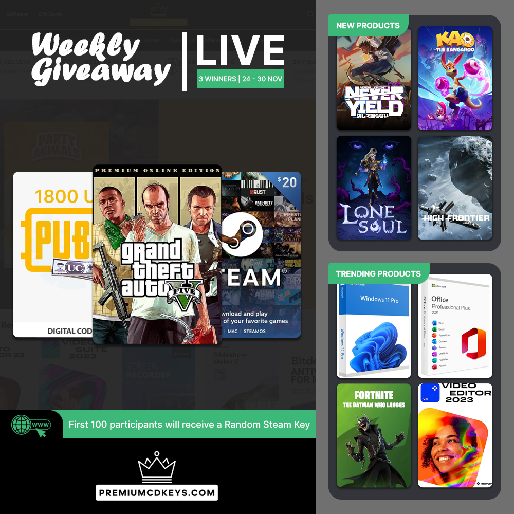 Our Weekly #Giveaway is Live!

Participate for a chance to win GTA V Online Premium Edition Rockstar Games, #Steam $20 USD Gift Card and #PUBG Mobile 1800 UC Gift Card.

To participate visit: premiumcdkeys.com/pages/weekly-g…

#Contest ends on 30 November 2025, 3 Winners will be selected