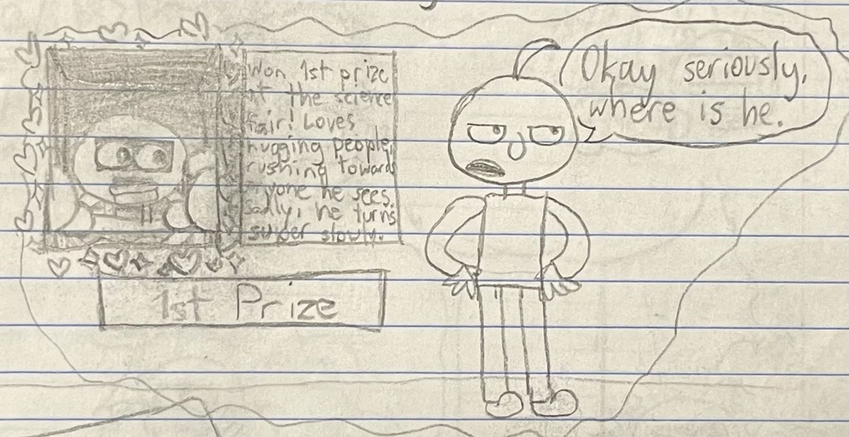 ryder1stPrizeBF's tweet image. day 51 of drawing first prize until i get his makeship plushie #baldisbasics #baldisbasicsplus #firstprize 

day 51: hide and seek