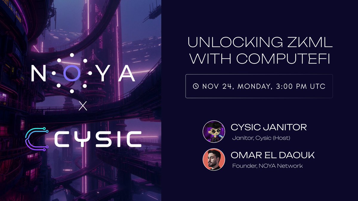 Web3FXTrader's tweet image. I dropped down on @NetworkNoya lb from 7th to 35 on 30d and from 2nd to 153 on 7d

tomorrow, noya’s lead dev will be hosting a space talking about zkml and their partnerships with Cysic

since its launch on kaito pre-tge mindshare, NOYA has earned community trust, strong backing,…