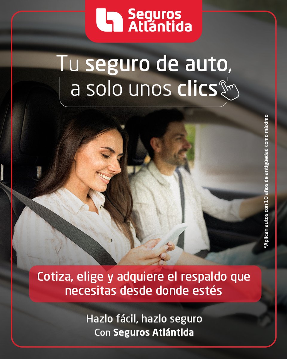 Cotizar y adquirir tu seguro de auto ahora es más fácil que nunca.
Hazlo en línea, desde donde estés, en solo unos clics.

Comienza hoy y elige el respaldo que necesitas 👉 segurosatlantida.com/40-aniversario/

#SegurosAtlántida #SegurosEnMarcha